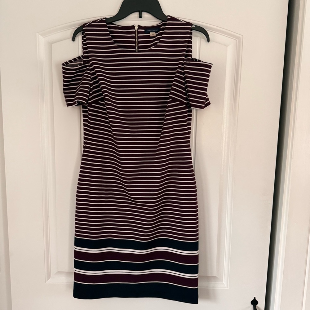 Tommy Hilfiger Striped Cold Shoulder Midi Dress
